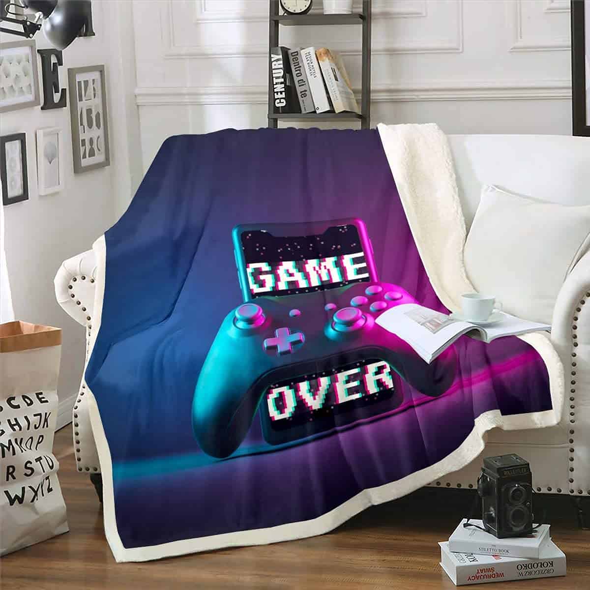 Homewish Manta de forro polar suave para videojuegos, manta cálida de felpa para controlador de juegos, regalo de decoración moderna, para niños, hombres, juegos temáticos de jugadores, 40 x 50