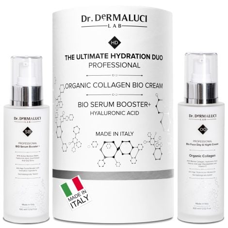 Regalos únicos para mujeres | Set de regalo de cuidado facial bio | Crema hidratante de colágeno, retinol, vitamina C+E y suero de ácido hialurónico / baba de caracol antiarrugas para piel sensible | 200ml de Italia.