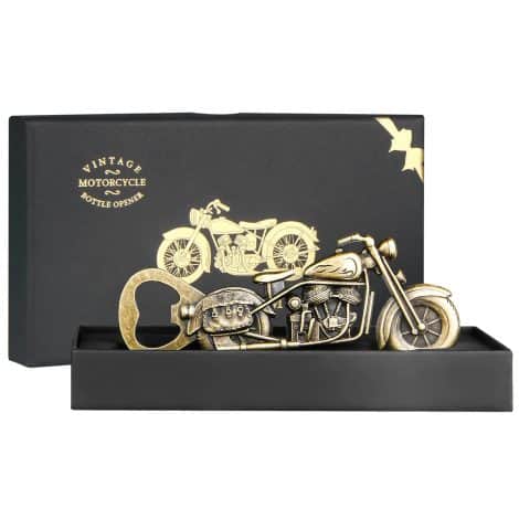 Abrebotellas de cerveza en forma de motocicleta, incluye 10 pegatinas para amantes de las motos y 1 tarjeta de regalo perfectos para San Valentín. Ideal para hombres.