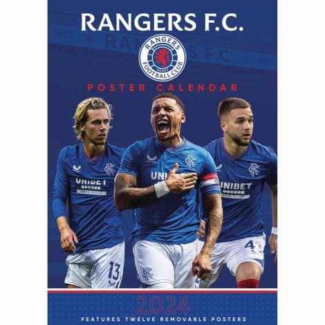 Calendario Rangers FC 2024 – Póster mensual 30x42cm, regalos oficiales para todos (hombres, mujeres y niños).