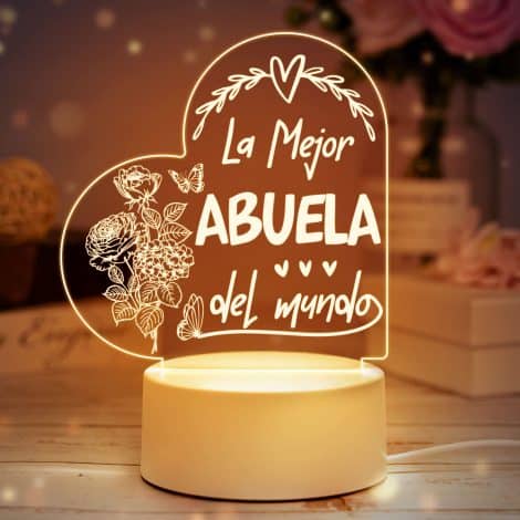 Luz Nocturna Dedicatoria Abuela – Grabado en Acrílico, Original Regalo Cumpleaños, Regalos Abuela Cumpleaño