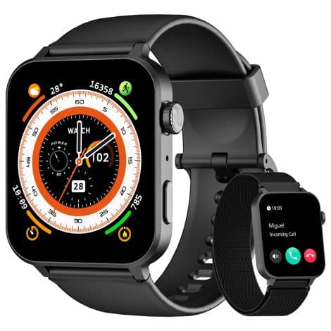 Smartwatch Blackview para hombre y mujer, 1.85″ con llamadas Bluetooth, oxímetro, pulsómetro, monitor de sueño, podómetro, 100+ modos deportivos para Android iOS.