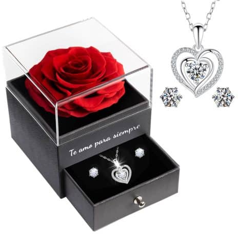 Flores eternas Sunia Rosa con collar y pendientes de plata 925, regalo hecho a mano para mujer.