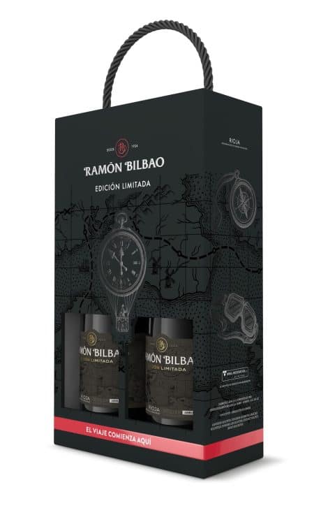 Vino tinto de edición limitada Ramón Bilbao, D.O. La Rioja, 100% Tempranillo, estuche regalo 2 botellas 750 ml.