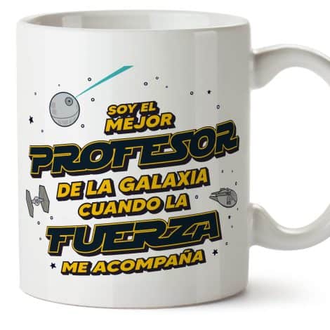 Tazas MUGFFINS para profesor hombre que dicen “Mejor de la Galaxia Cuando la Fuerza me Acompaña”. Regalo original y divertido. 11 oz / 330 ml.