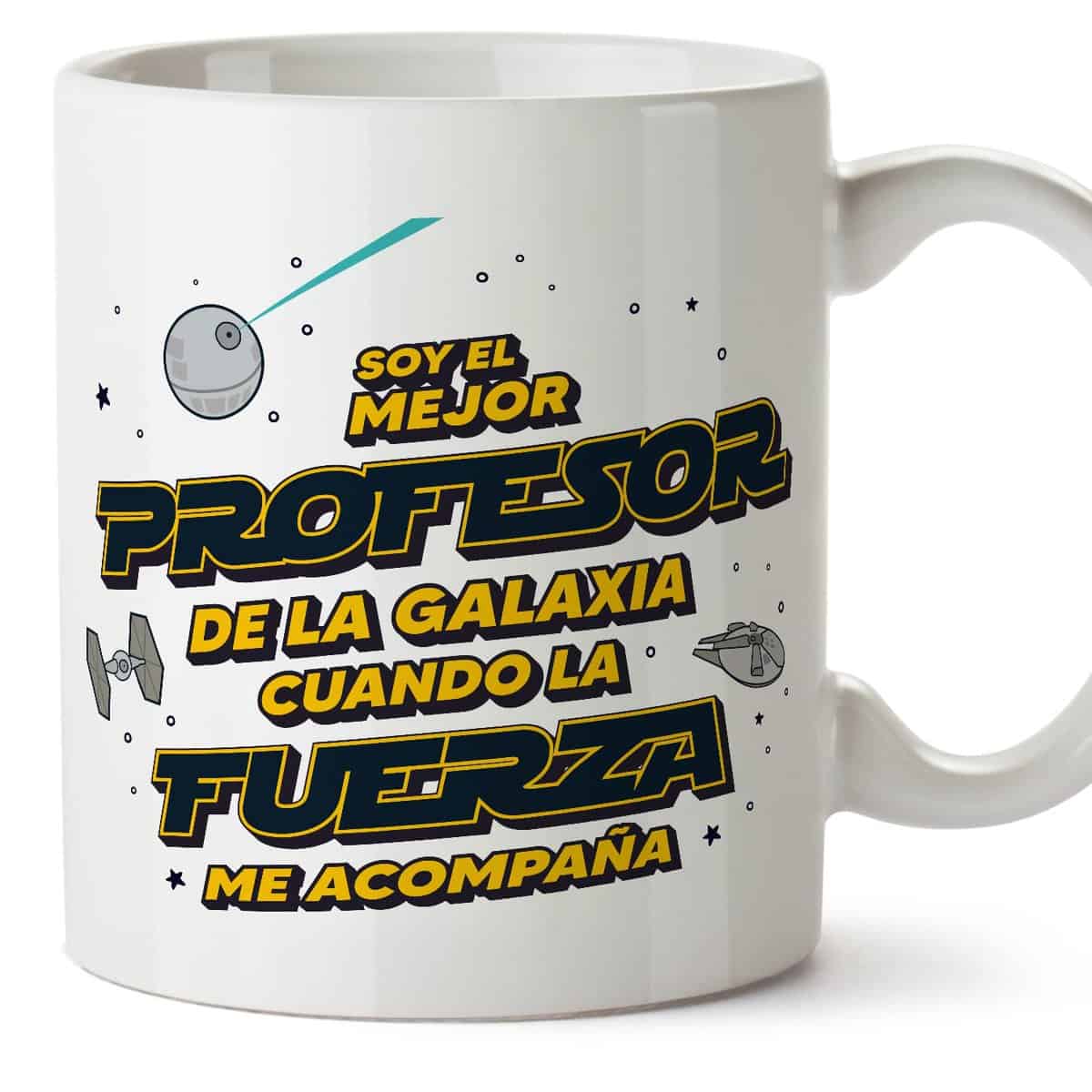 MUGFFINS Tazas para PROFESOR hombre - En Español - Mejor de la Galaxia Cuando Fuerza me Acompaña - 11 oz / 330 ml - Regalo original y divertido