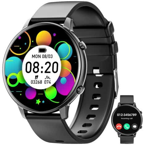 Smartwatch unisex con llamadas Bluetooth, resistente al agua, podómetro, pulsómetro y monitor de sueño. Perfecto para Android e iPhone.