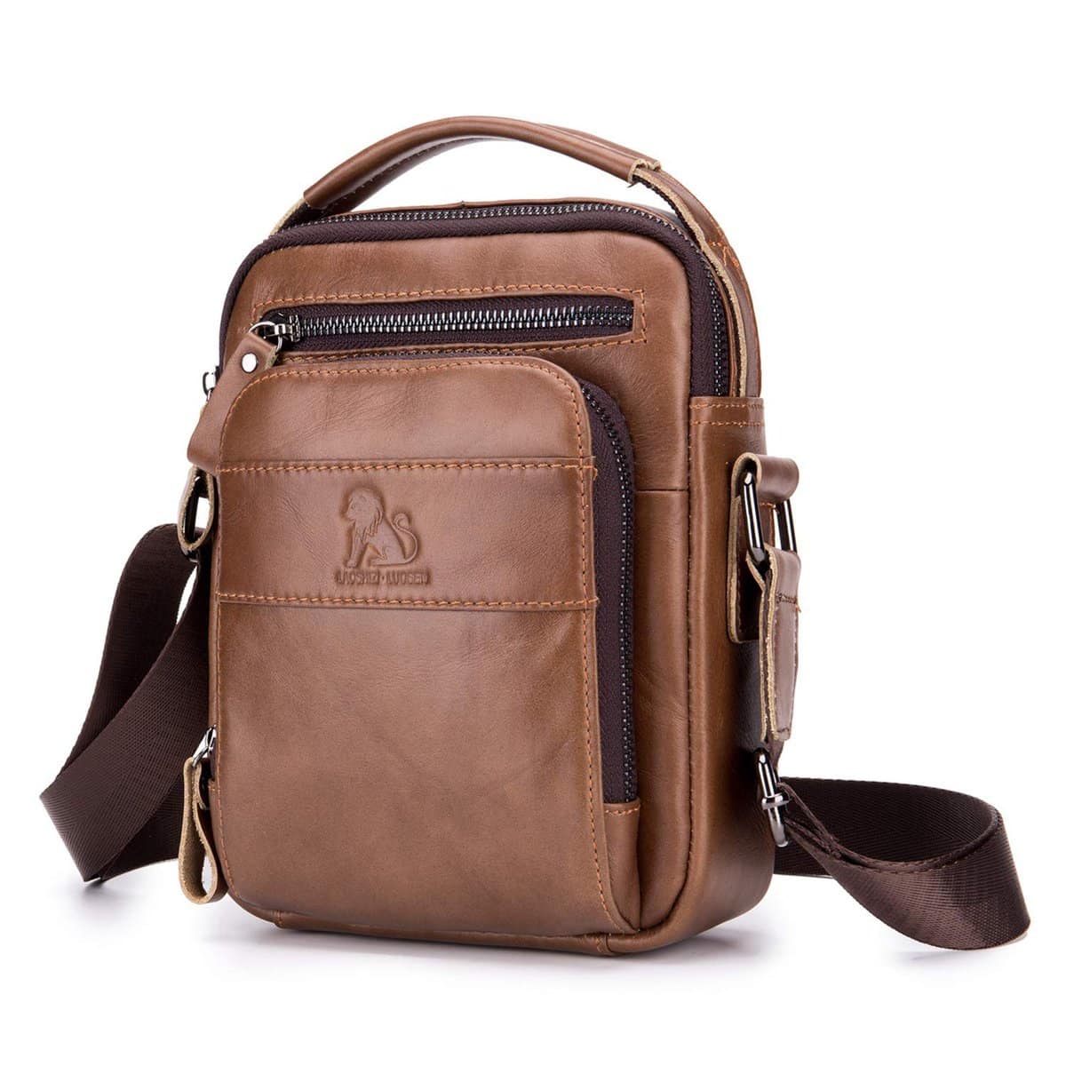 BAIGIO Pequeño Bolso Hombre Cuero Bandolera Crossbody Bolsa de Mano Messenger Hombre Piel Bolso de Negocios Bolsa Bolsa de Viaje Cartera Monedero con 5 Ranuras para Tarjetas