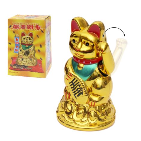 Gato de la suerte japonés dorado para escritorio, amuleto de buena suerte, regalo divertido para compañero o amigo.