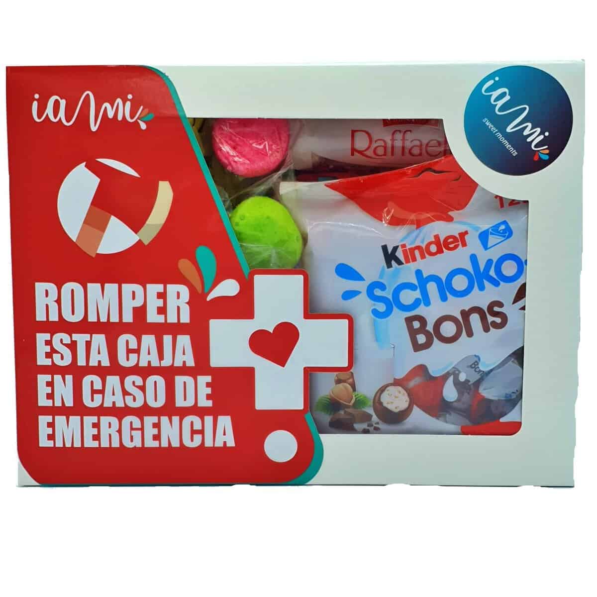 Caja Regalo Original de Chuches y Chocolatinas. Chocolates Kinder - Nutella - Jumper - Ferrero. +50 Unidades. Edicion Kit de Emergencia. [IAMI]