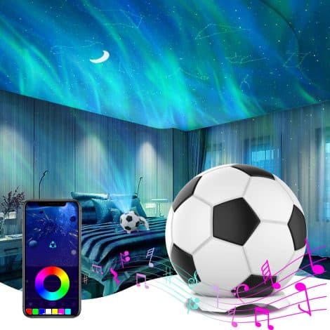 Proyector de Estrellas, ZOZANEL Proyector de Galaxia Fútbol con Bluetooth y Temporizador, Luz Nocturna Estrellas para Decorar Dormitorios. Un regalo para niños y adultos.