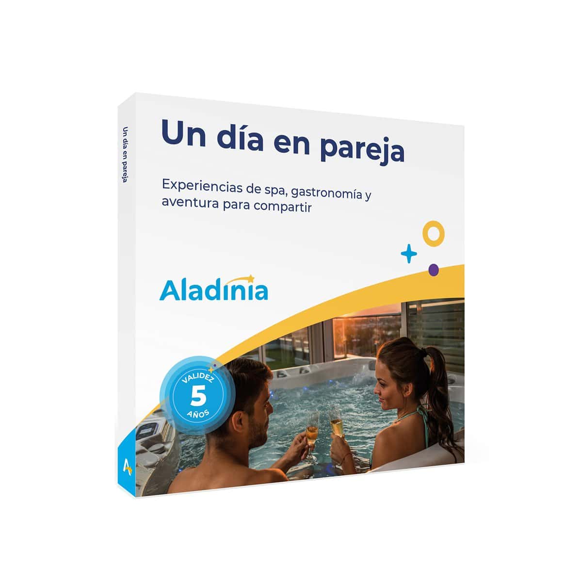 ALADINIA Un Día en Pareja. Pack Regalo de experiencias Originales. Cofre con más de 380 Actividades de SPA, Aventura y gastronomía para 2 Personas. Validez 5 años, Cambios Gratis e ilimitados