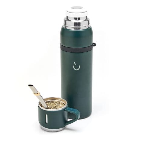 BALIBETOV Termo Mate de Acero Inoxidable – Perfecto para acampar, viajar y disfrutar del aire libre – Incluye taza y bombilla para mate (Verde)