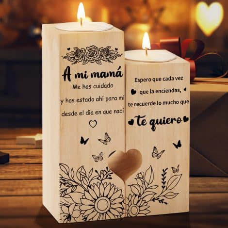 Regalos para Mamá, Candelabro en Forma de Corazón KAAYEE, Ideal para Cumpleaños y el Día de la Madre, Navidad o Acción de Gracias (Talla M, Mamá-2)