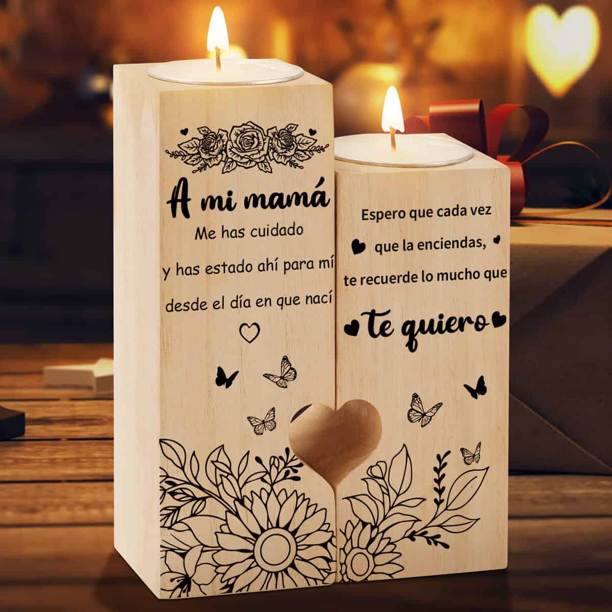 Regalos para Mama, KAAYEE Forma del corazón Candelabro Regalo Mama Cumpleaños, Regalo Dia de la Madre Desde Hijas e Hijo, Regalos Mama Navideños Regalos Mama Acción de Gracias (M, Mamá-2)