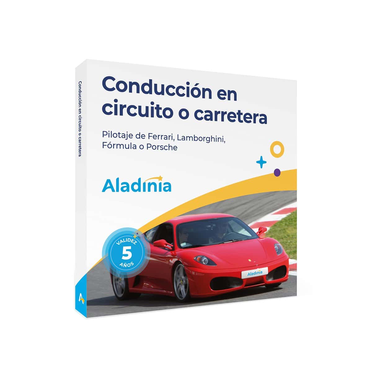 ALADINIA Conducción en Circuito o Carretera. Pack de experiencias Originales para Regalar. Cofre Regalo para Conducir un Coche Deportivo. Validez 5 años, Cambios Gratis e ilimitados