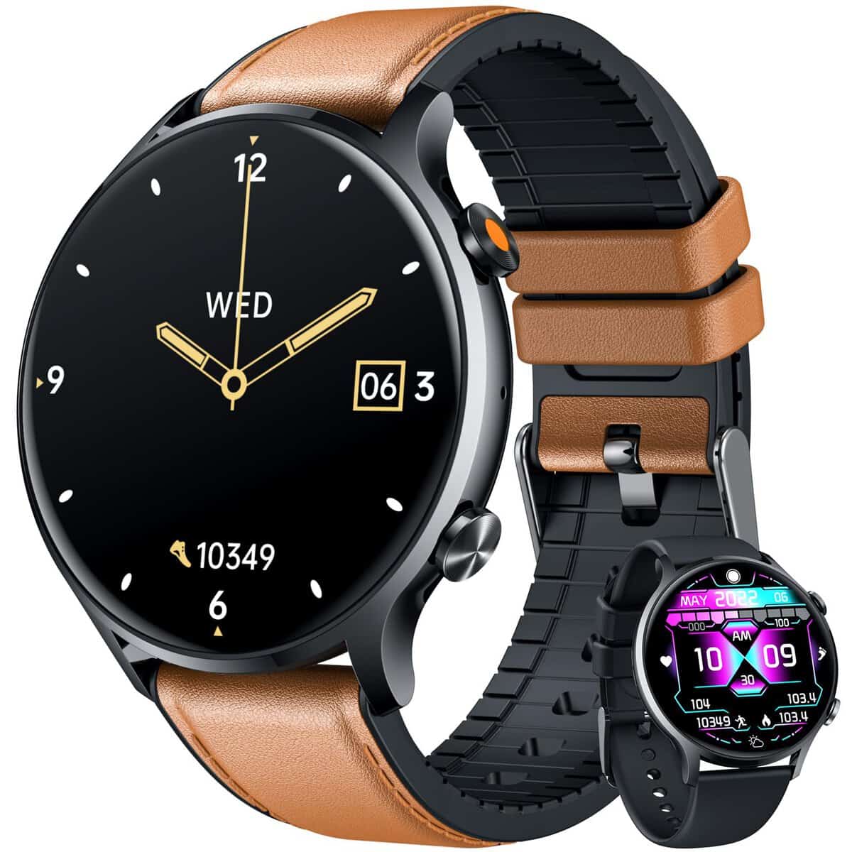 NONGAMX Reloj Inteligente Hombre Smartwatch con Llamadas - 1.39"Smart Watch Fitness Running Impermeable Podometro Pulsometro Presion Arterial Pulsera Actividad Redondo Reloj Deportivo Hombre para Android iOS