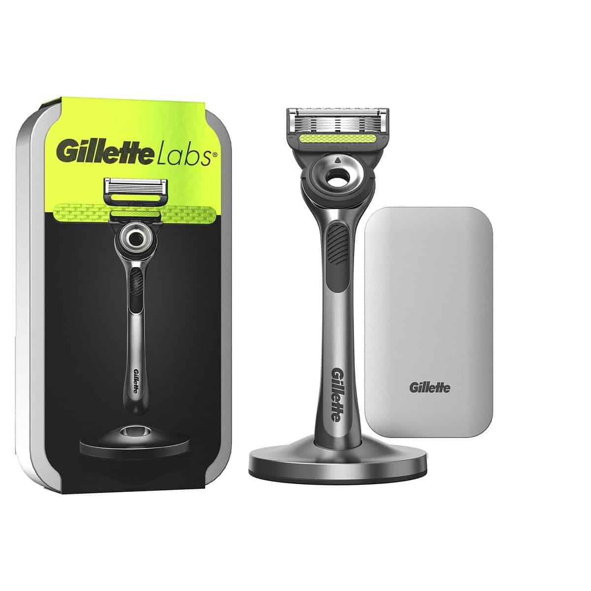 GilletteLabs Máquina De Afeitar Con Barra Exfoliante Y Estuche De Viaje, 1 Mango, 1 Recambio, Stand Magnético