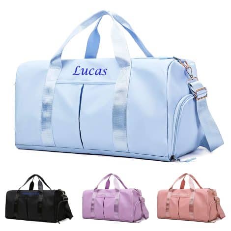 Bolso personalizado ASSETBAG con bordado de nombre, ideal para viajes, gimnasio y escapadas, color Azul.