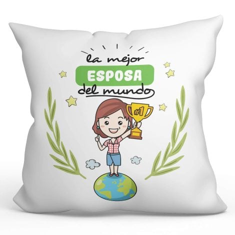 Cojín MUGFFINS para Esposa: Divertido regalo familiar para decoración. Relleno y funda de algodón suave (40×40 cm).