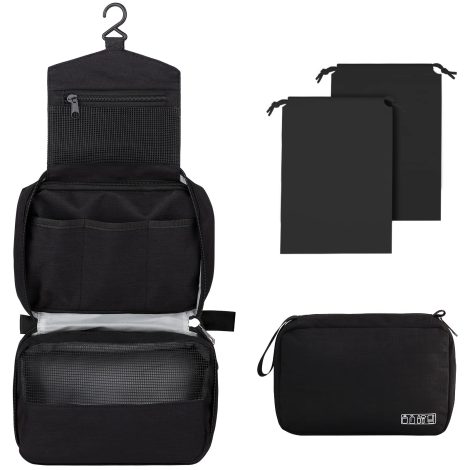 Neceser de viaje Larkumio unisex, bolsa grande impermeable para maquillaje y aseo personal, color negro.