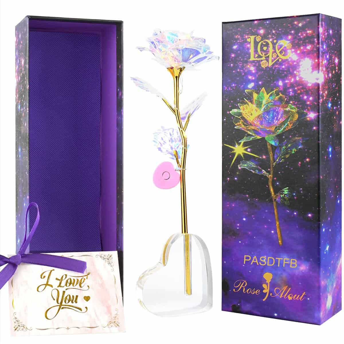 Regalos Navidad Mujer Rosa Eterna Rosa 24K Chapadas en Oro Rosa de la Galaxia Flores Eterna con Soporte Regalos Madre Cumpleaños Novia Mama Esposa Día de San Valentín Día de la Madre Aniversario Bodas