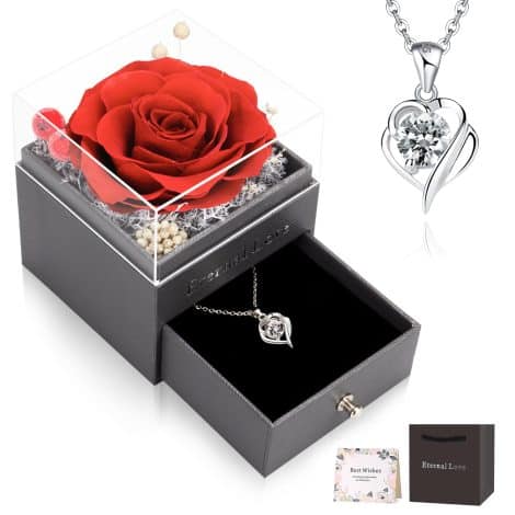 Rosa Eterna CSYY, Regalos para Mujer con Rosas Infinitas en Joyería Hecha A Mano de Plata 925. Ideal en Navidad para Mamá, Hermana, Esposa.