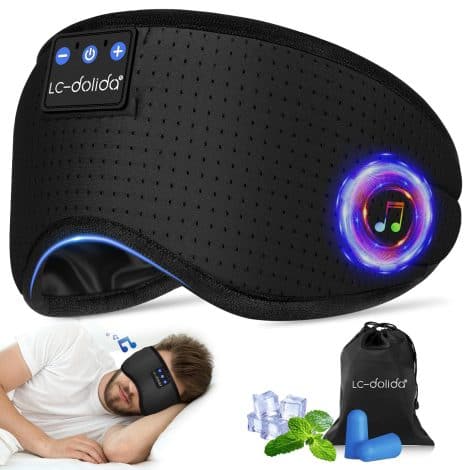 LC-dolida – Máscara de noche para dormir con tapones para los oídos, auriculares Bluetooth suaves y cómodos, ideal para siestas y meditación, perfecto para viajes, regalo para él y ella.