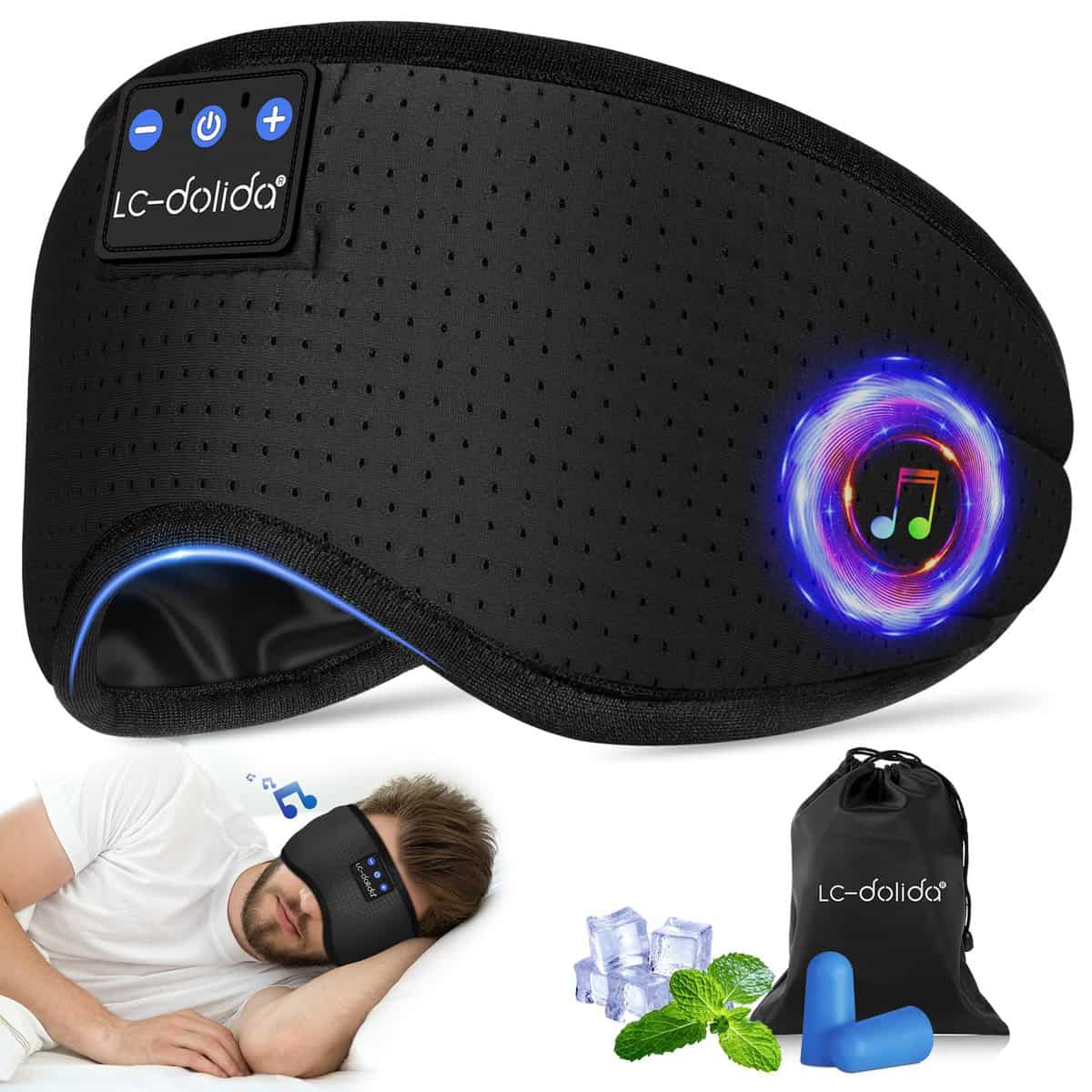 LC-dolida - Máscara de noche, innovadora para dormir y tapones para los oídos, suaves y cómodos, auriculares Bluetooth para dormir, siestas, meditación, viajes, regalos para hombre y mujer