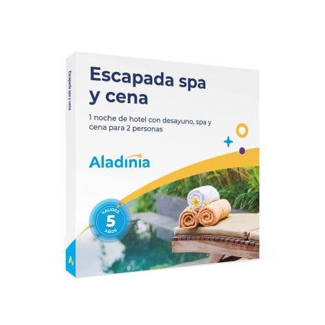 ALADINIA Experiencia de Relax y Cena. Regalo de un cofre original con noche de hotel, circuito de spa y cena. Válido por 5 años, cambios gratuitos e ilimitados.