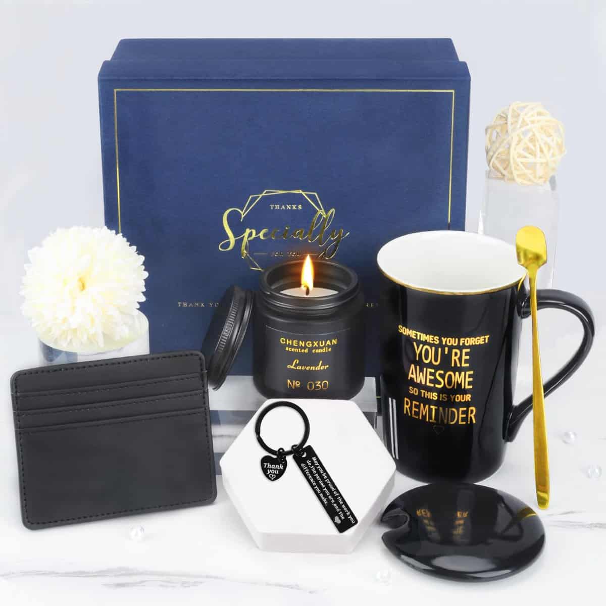 Regalos para Hombre Mujer, Regalo Originales Cumpleaños Hombre, 12oz Taza De Café Cerámica con Velas Aromáticas, Tarjeteros, llaveros Originales, Caja de Regalo Cumpleaños, Ideas Regalo Navidad