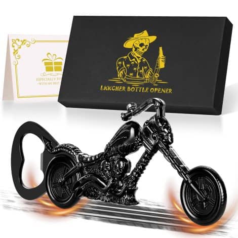 Regalo de cerveza en forma de moto para hombres, abrebotellas de calavera. Ideal para papá, marido, hijo en cumpleaños o Navidad. (Negro)