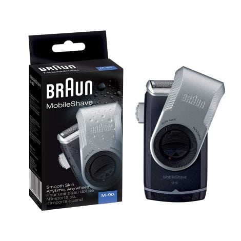 Braun MobileShave M-90 – Afeitadora de viaje para hombre, recorta el pelo largo, regalo hombre, negro/plata, 1 unidad.