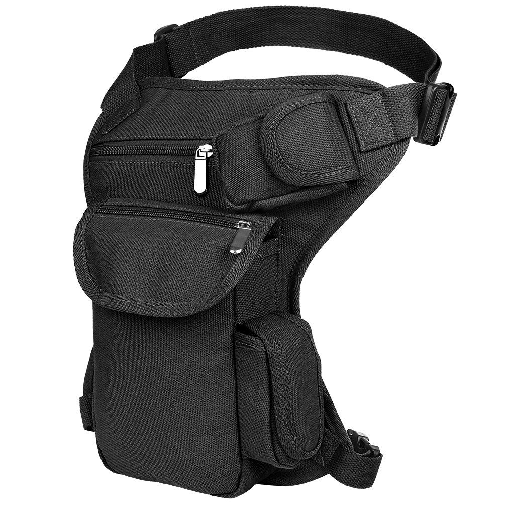 Ducomi Bolso de Pierna Hombre - Riñonera Mochila Moto Muslo para Camping, Senderismo, Ciclismo, Viaje y Senderismo - Bolso Riñonera Motociclista Coscial Táctico y Multitasche, Regalo Hombre (Black)