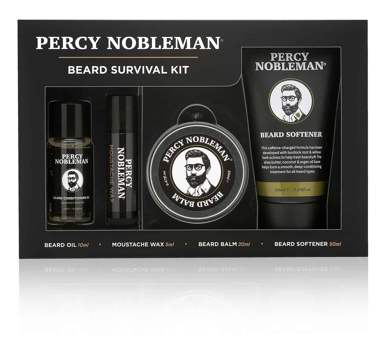 Kit de Supervivencia para Barba de Percy Nobleman, un Kit de Cuidado para la Barba que contiene un aceite perfumado para barba, bálsamo para barba, cera para bigote y un suavizante para barba