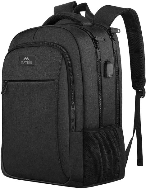 Mochila impermeable para hombre con puerto USB, antirrobo, ideal para trabajo diario, viajes escolares – Negra.