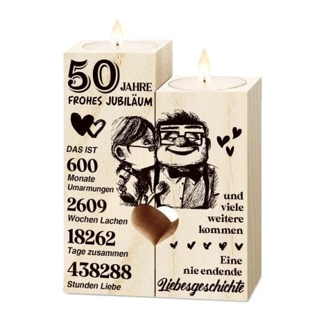 50 Feliz Aniversario – Vela de Madera con Mensaje Romántico para Parejas, Regalo para Bodas.