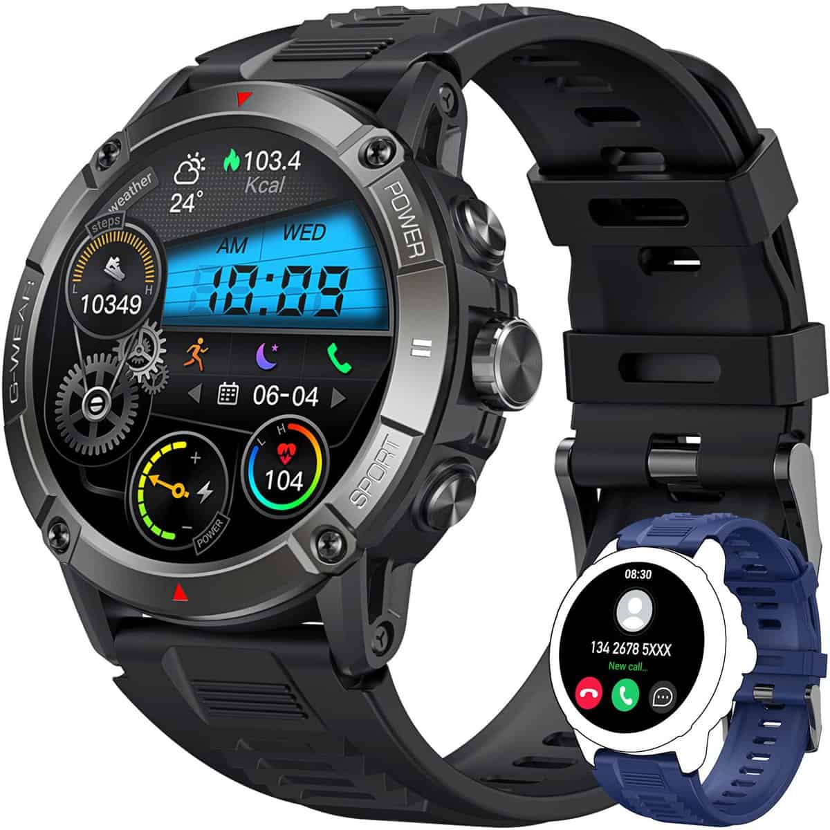 NONGAMX Reloj Inteligente Hombre Smartwatch con Llamadas: 1.54"Smart Watch Fitness Running Impermeable Podometro Pulsometro Presion Arterial Pulsera Actividad Reloj Deportivo Hombre para Android iOS (redondo)