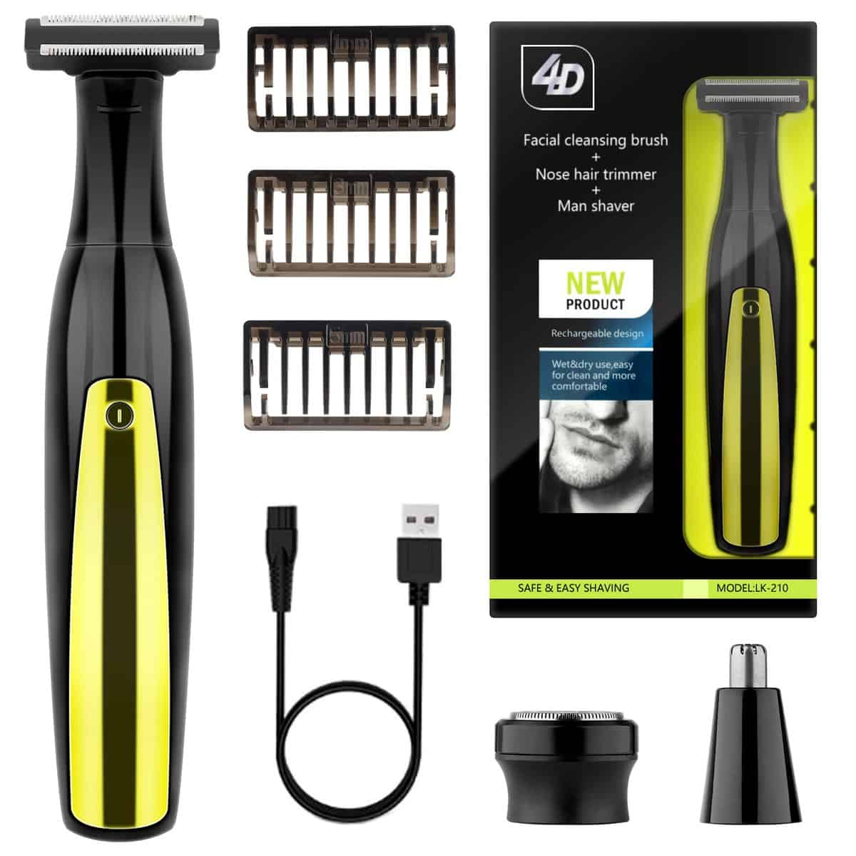 Recortador de Barba Recargable con 3 Peines, IPX6 Impermeable 3 in 1 Depiladora Corporal Hombre, Máquina de Cortar Pelo Regalos para Hombre, Kit de aseo de barba, Depiladora Corporal