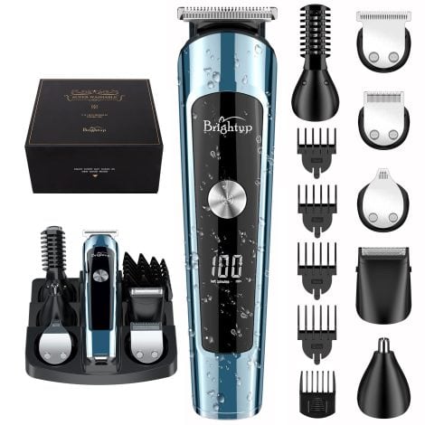 Kit de aseo completo para hombres con recortadora de barba, cortapelos, bigote, nariz y afeitadora eléctrica.