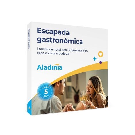 Experiencia Gastronómica ALADINIA. Caja de alojamientos únicos para regalar. Paquete hotelero con cena o visita a bodega para dos personas. 5 años de validez, cambios gratuitos e ilimitados.