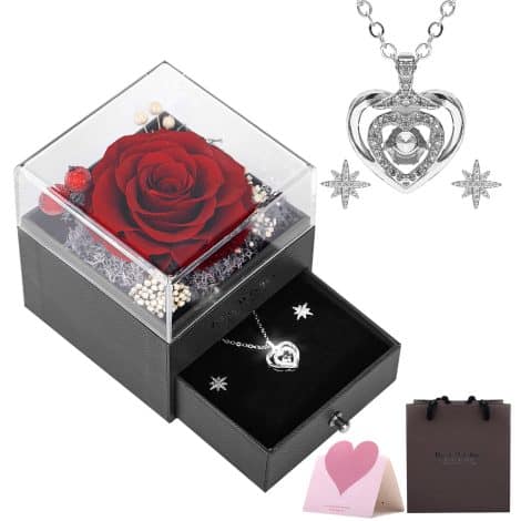 Ramo de Rosas Eternas con joyas en caja de regalo, regalo original para ocasiones especiales.