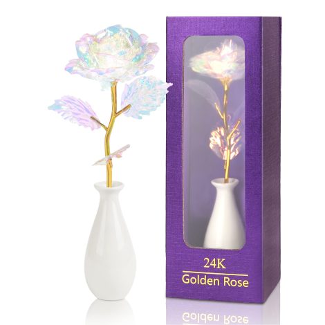 Adaz Rosa de Oro 24K, Regalo Original para Mamá, Mujer, Novia o Esposa en San Valentín, Día de la Madre, Aniversario, Navidad, Boda. Decoración Floral Artificial.