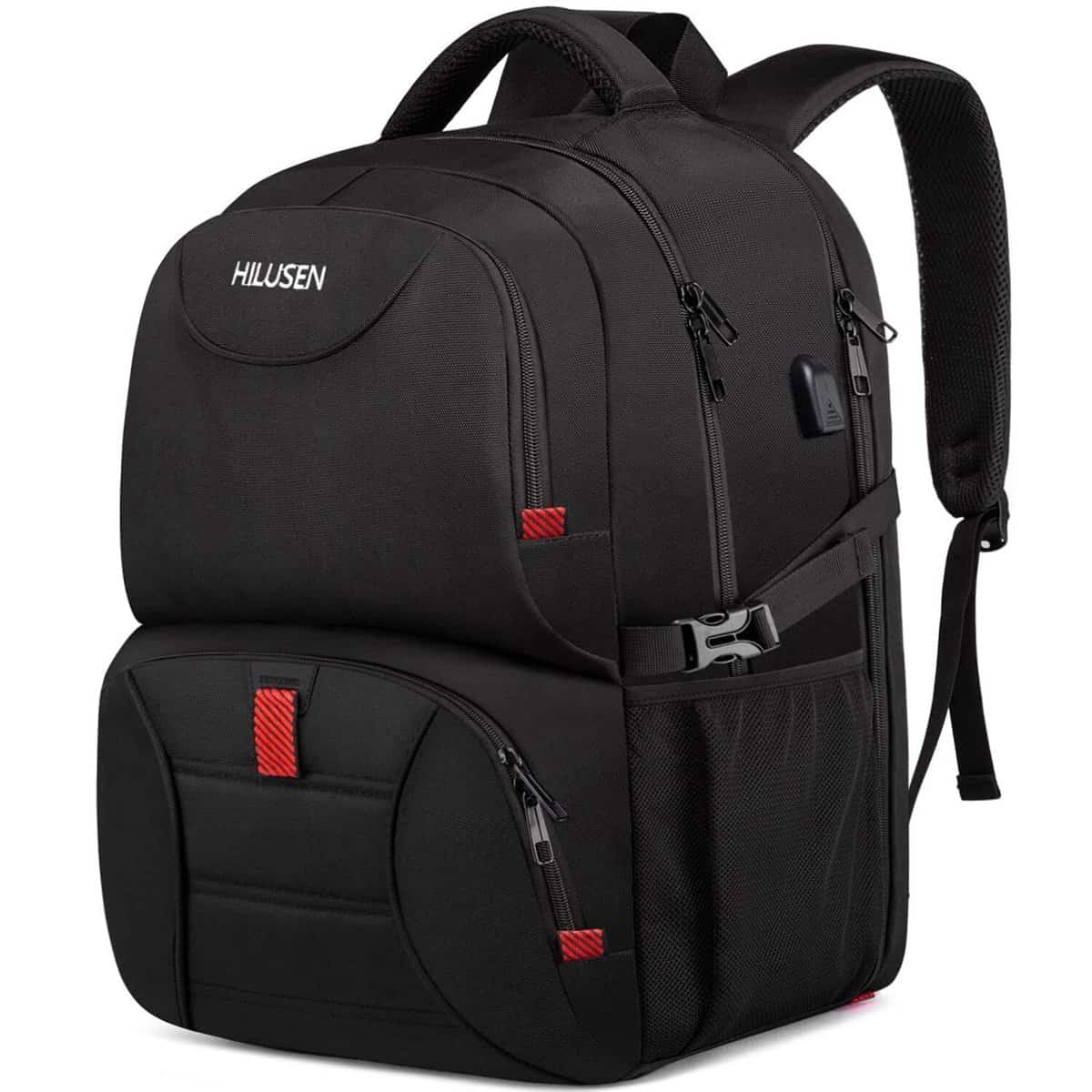 HILUSEN Mochila Hombre Grande 50L, para Ordenador Portatil 17 Pulgadas, Impermeable, Almuerzo para Trabajo con Puerto USB, Antirrobo del Negocio Diario Viaje Escolares - Negro