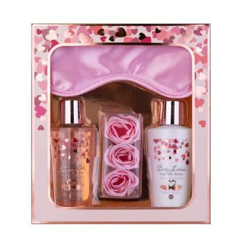 Accentra – colección de belleza Heart Cascade – set para dormir, ducha, cuidado corporal y baño con rosas – bienestar femenino.