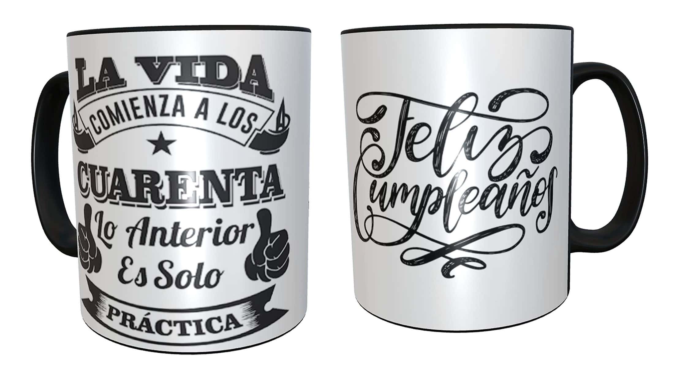 Taza de desayuno de Cerámica regalo original para 40 cumpleaños - regalos para hombres 40 años - regalos 40 cumpleaños mujer (Negro Español)