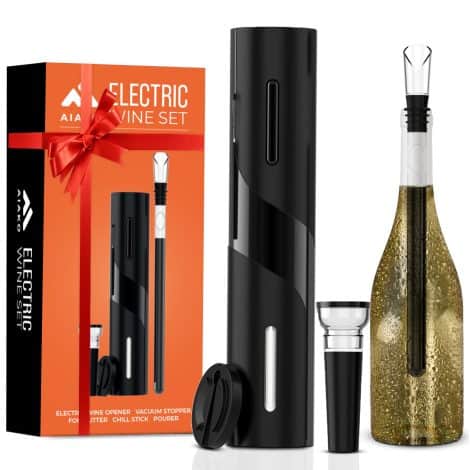 AIAKO® Set 6 en 1: Abridor Eléctrico de Vino Portátil con Enfriador. Regalo Original para Hombre.