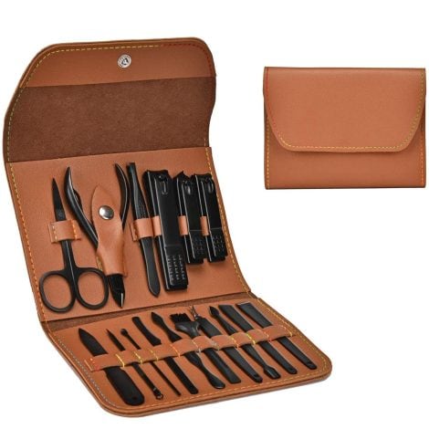 Set de manicura de 16 piezas con estuche de piel sintética, herramientas de cuidado personal, regalo para hombres/mujeres, aniversarios, Navidad, cumpleaños o parejas casadas, ideal como obsequio sorpresa.