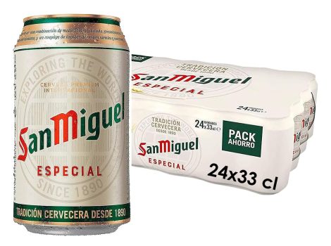 San Miguel Especial, Pack de 24 Latas x 33cl, Cerveza Premium Lager con 5,4% de Alcohol.