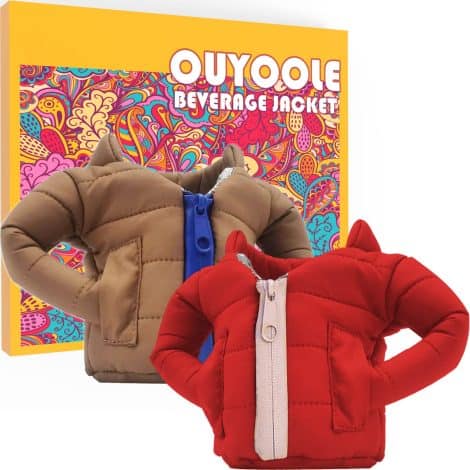 Doble chaqueta para latas de cerveza, funda divertida OUYOOLE de regalo para mujer, hombre, mamá, papá y novio (marrón+rojo).